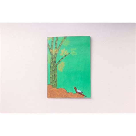 Hand-painted Green Cover Notebook with Gond Artwork of Bamboo and Bird ...
