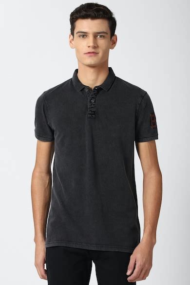 Buy Men Grey Textured Polo Neck Collar T-shirt Online - 649084 | Peter ...