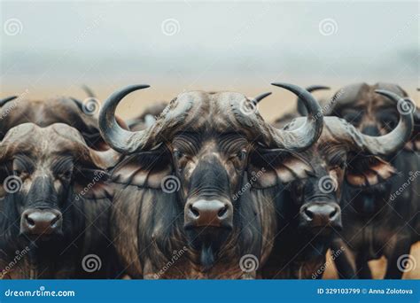 A Close-up View of a Herd of African Buffalo Standing Together in the ...