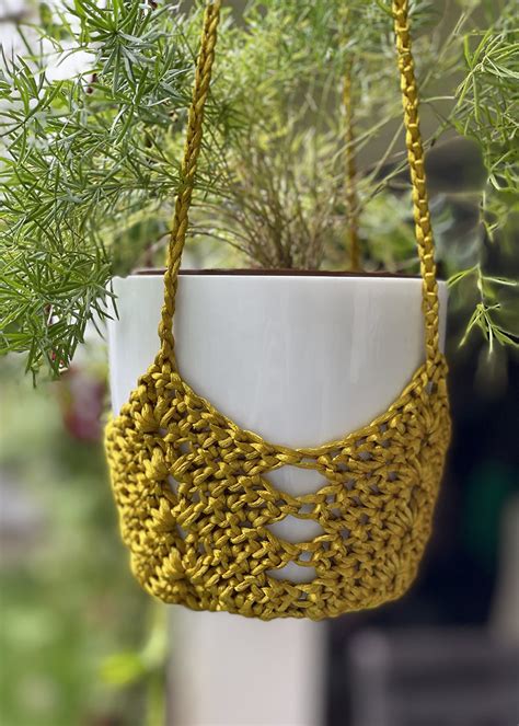 Get Crochet Granny Square Plant Holder Mustard at ₹ 890 | LBB Shop