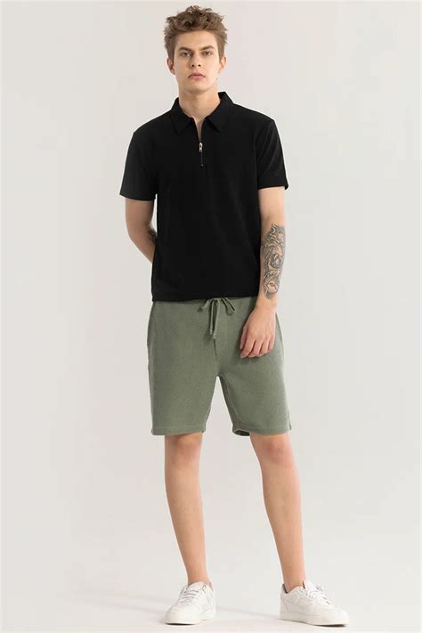 Buy Online Snitch Elegantiq Black Textured Polo T-Shirt | Snitch ...