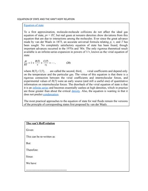 Equation OF State AND THE VANT HOFF Relation - EQUATION OF STATE AND ...