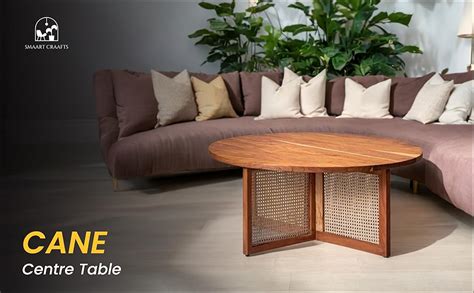 SMAART CRAAFTS Cane Centre Table - Round Coffee Table with Rattan Work ...