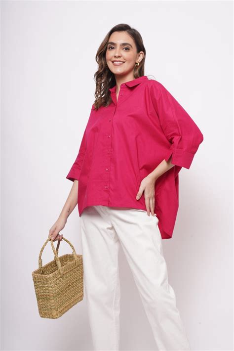 Office Wear Oversized High Low Hot Pink Shirt| Western Era