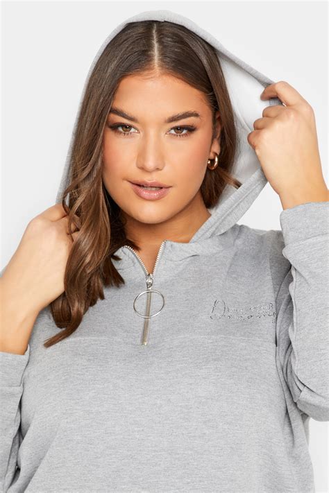 Curve Grey 'Live Your Dreams' Zip Detail Hoodie | Yours Clothing
