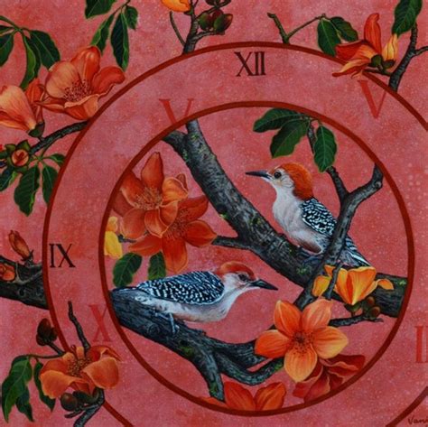 "Woodpeckers": Red Violet Acrylic Painting by Vani Chawla | ArtZolo.com