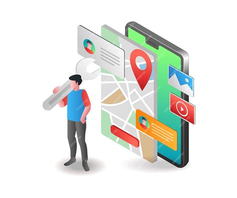 Isometric flat 3d concept illustration build map app for smartphone ...