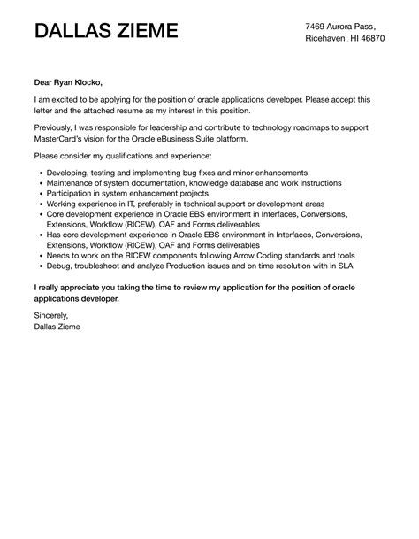 Image result for Oracle Developer Cover Letter Sample