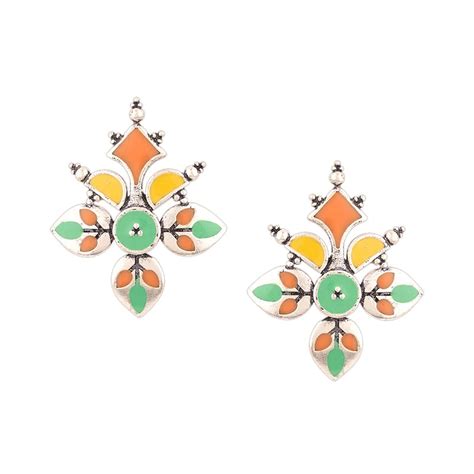 Voylla Silver Brass Bagh E Fiza Rangoli Pattern Oxidised toned Pastel ...