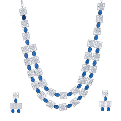 Sparkling Essentials Blue Sparkle American Diamond Necklace Set – VOYLLA