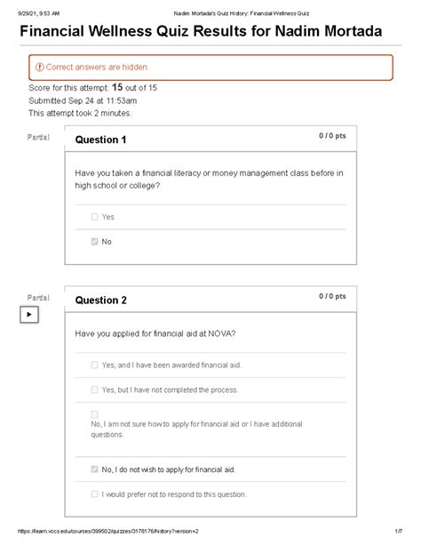 Financial Wellness Quiz - Score for this attempt: 15 out of 15 ...