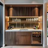 Stylish Modern Wet Bar with Walnut Paneling