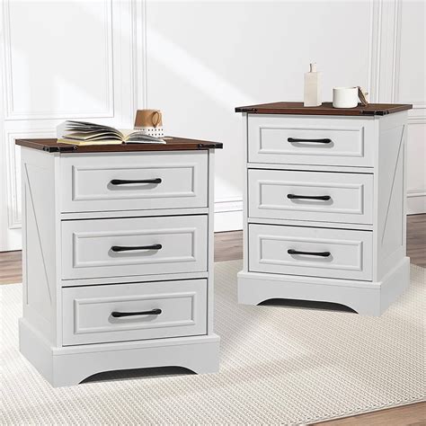 JOMEED Farmhouse Nightstands Set of 2 with Charging Station, Tall End ...