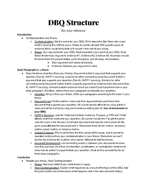 DBQ Structure Guide for Successful Essay Writing - Studocu