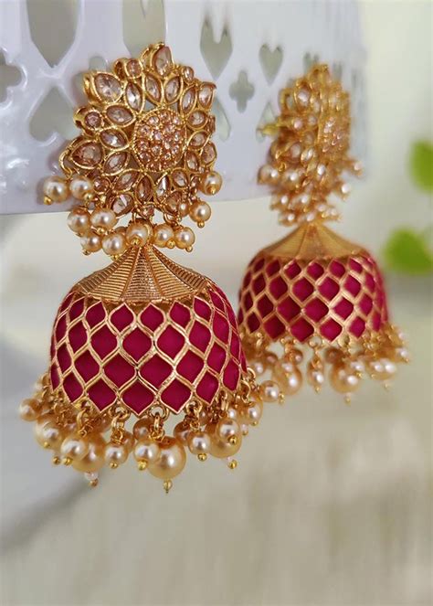 Get Pink Meenakari Jhumkas at ₹ 2000 | LBB Shop