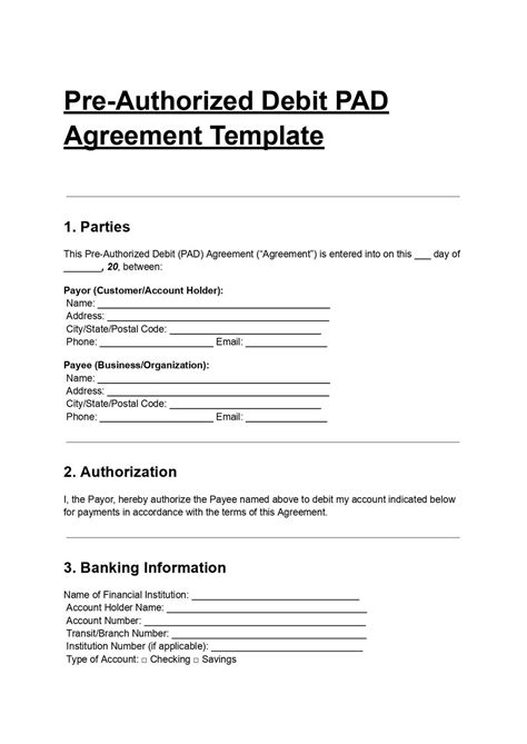Pre-authorized Debit Agreement Template, PAD Authorization Form ...