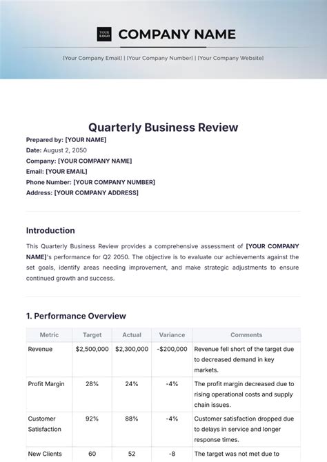 Free Quarterly Business Review Template to Edit Online