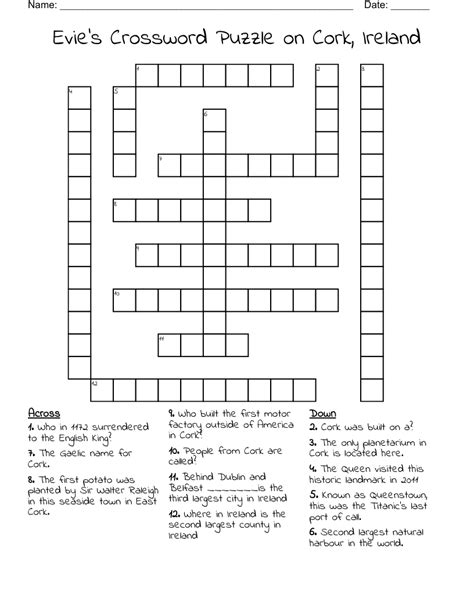 Evie's Crossword Puzzle on Cork, Ireland - WordMint