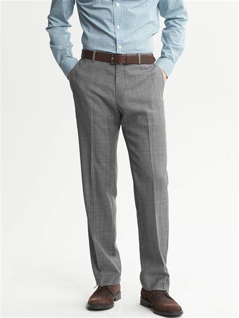 Tailored Slim-Fit Grey Plaid Wool Dress Pant | Banana Republic