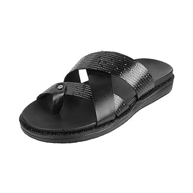 Metro Men Black Thong Leather Chappal UK/6 EU/40 (16-482) : Amazon.in ...