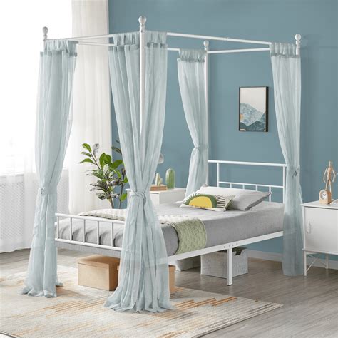 Buy Topeakmart Twin/Full/Queen Metal Canopy Bed Frame Four-poster ...