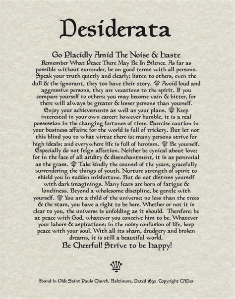 Desiderata Printable Text - Printable Calendars AT A GLANCE