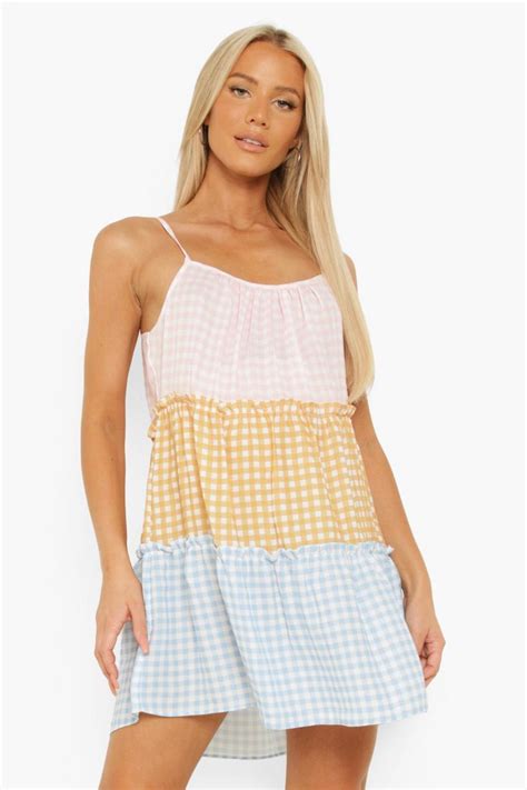 Maternity Cotton Gingham Tiered Smock Dress | boohoo UK