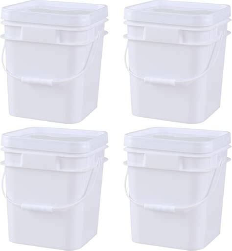 3 Gallon Plastic Square Storage Bucket, 4 Packs Food Grade Buckets with ...