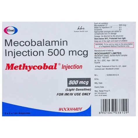 Buy Methycobal 500 MCG Injection 5 x 1 ml online | Uses, Side Effects ...
