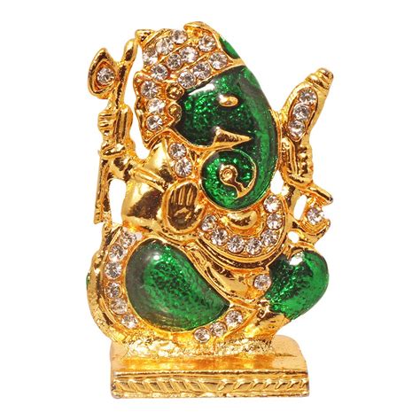 Art N Hub Brass 24 K Gold Plated With Stones Hindu God Shri Ganesh Car ...