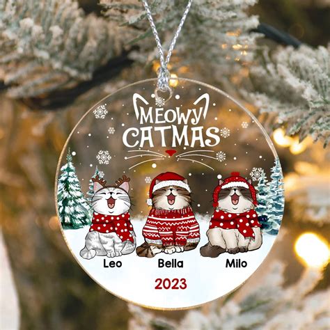 Personalized Cat Ornament, Custom Cat Christmas Ornament, Meowy Catmas ...