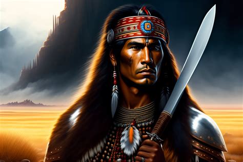Lexica - Native American indigenous warrior, holding an steel Axe ...