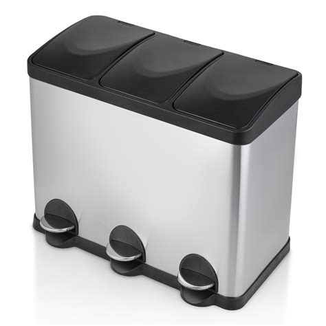 MoNiBloom 12 Gallon Trash Can with 3 Compartments, Step On Garbage Can ...