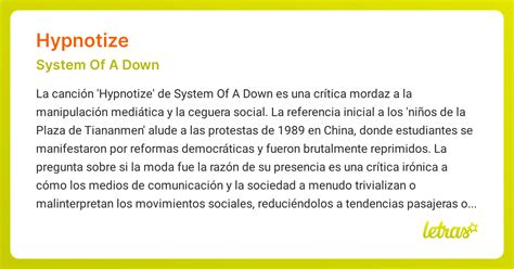 Significado de la canción HYPNOTIZE (System Of A Down) - LETRAS.COM