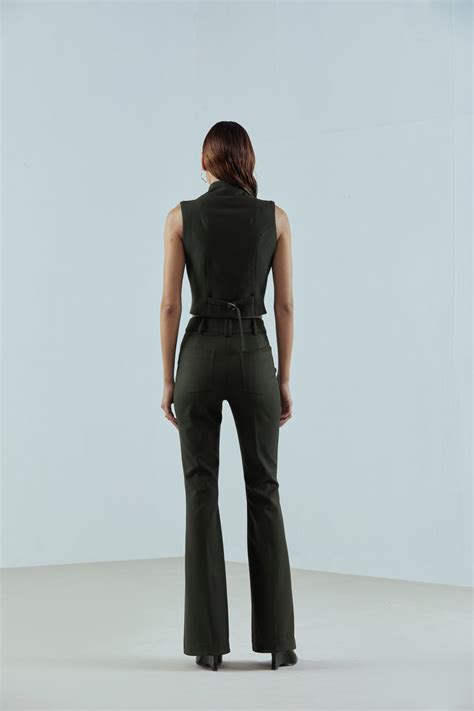 Dark Olive Green High-Neck Waistcoat – Qua