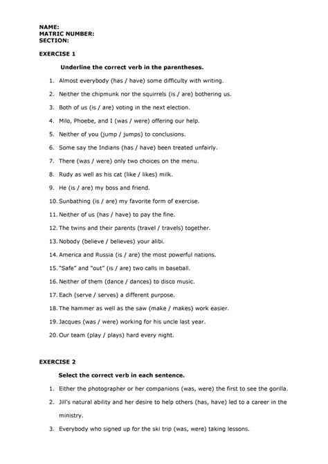 Revision ON SVA - practise grammar - english - UTM - Studocu