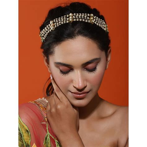 Buy Ruby Raang Studio Gold Plated Kundan Headband with Pearls Online