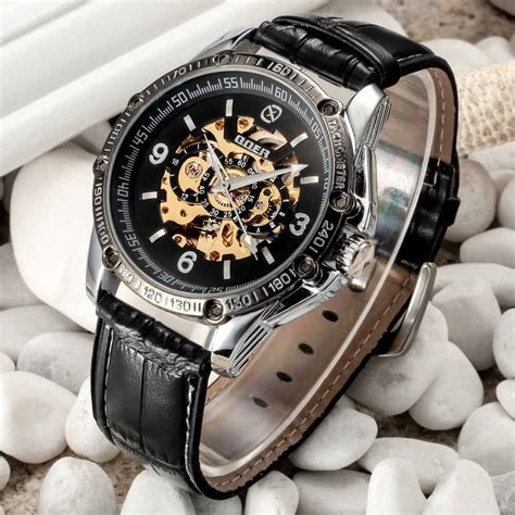 Brand Name Men Fashion Casual Mechanical Watches Leather Band Automatic ...