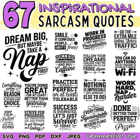 Sarcastic Inspirational Quotes Svg Dxf Png Jpeg Bundle Instant Digital ...