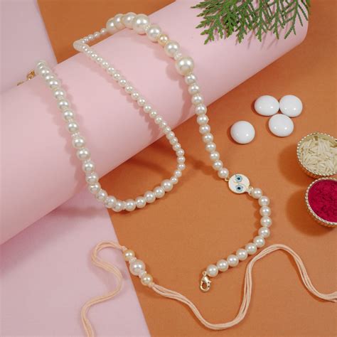 Elegant Bhaiya Bhabhi Wrap Around Lumba Pearl Rakhi With Roli Chawal