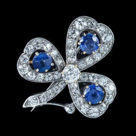 Antique Victorian Sapphire Diamond Shamrock Brooch Silver 18ct Gold ...