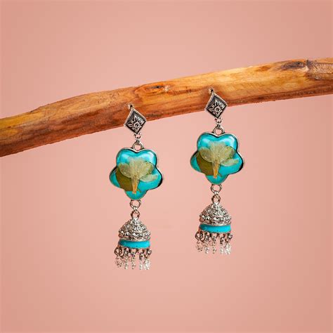 Buy Handcrafted Fossilised Mogra, Jasmine and Tulsi Jhumkas Online On ...