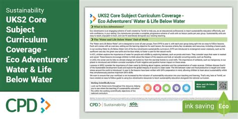 UKS2 Core Subject Curriculum Coverage - Eco Adventurers' Water & Life Below