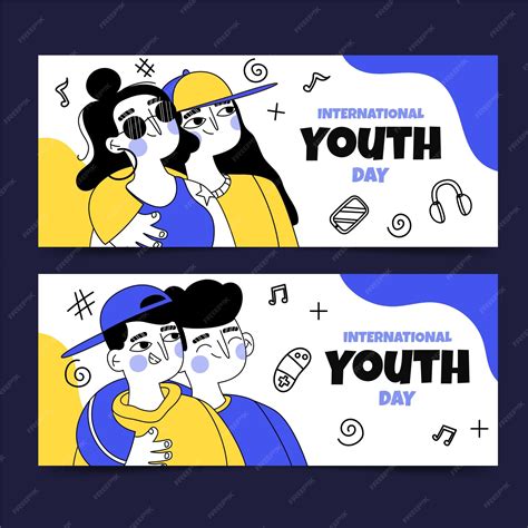 Hand drawn international youth day banners set | Premium Vector