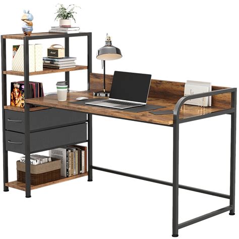 55 Inch Small Computer Desk with 2 Non Woven Drawers and 4 Storage ...