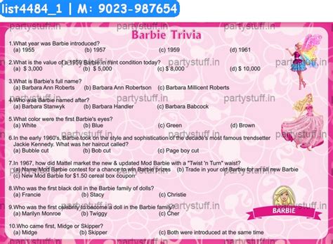 Barbie Trivia Pink in Barbie theme - Designs - PartyStuff