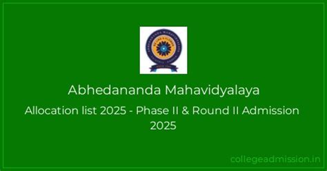 Abhedananda Mahavidyalaya Allocation list 2025 - Phase II & Round II ...