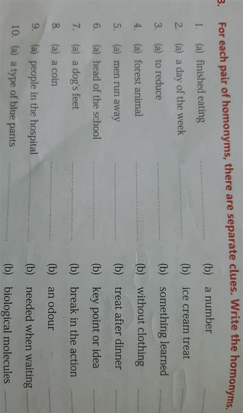 for each pair of homonyms there are separate clues.write the homonym ...