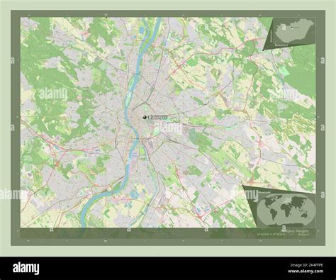 Budapest, capital city of Hungary. Open Street Map. Locations and names of major cities of the ...
