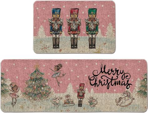 Amazon.com: GAGEC Christmas Kitchen Rug Pink Nutcracker Kitchen Mat Set ...